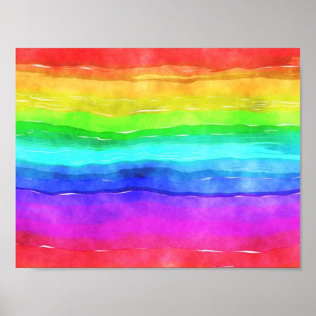 Rainbow Watercolour Ink Stripes Poster (Front)