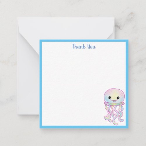 Rainbow Watercolour Jellyfish Thank You Note Card