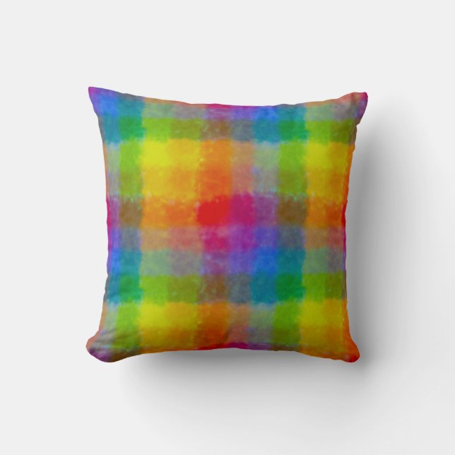 Rainbow Watercolour Squares Throw Pillow (Front)