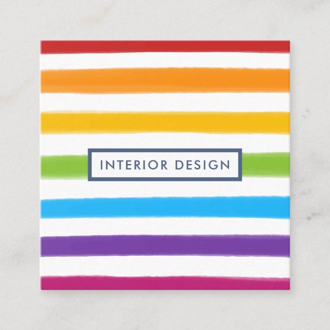 Rainbow Watercolour Stripes Square Square Business Card (Front)