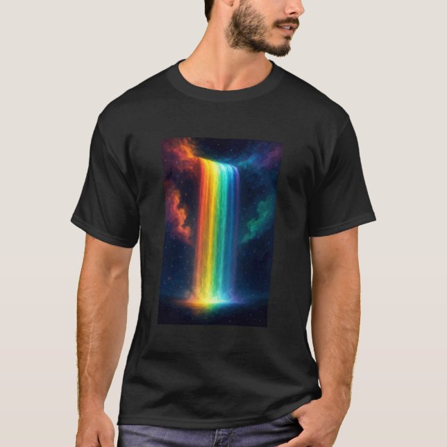 Rainbow Waterfall at Night Fantasy Landscape Dream T-Shirt (Front)