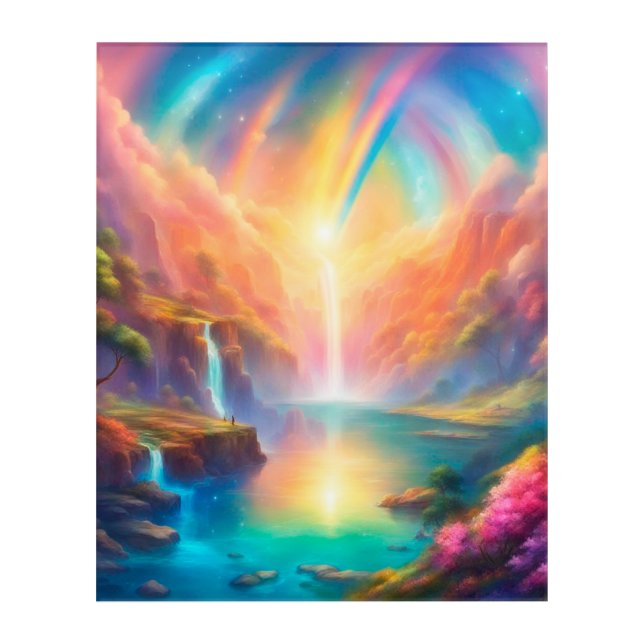 Rainbow waterfall landscape acrylic print (Front)