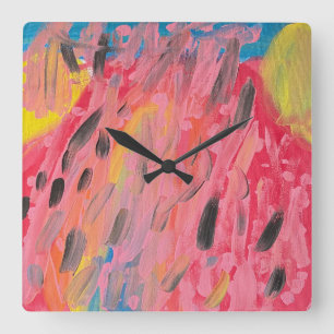 Rainbow Waterfall Painting Square Wall Clock