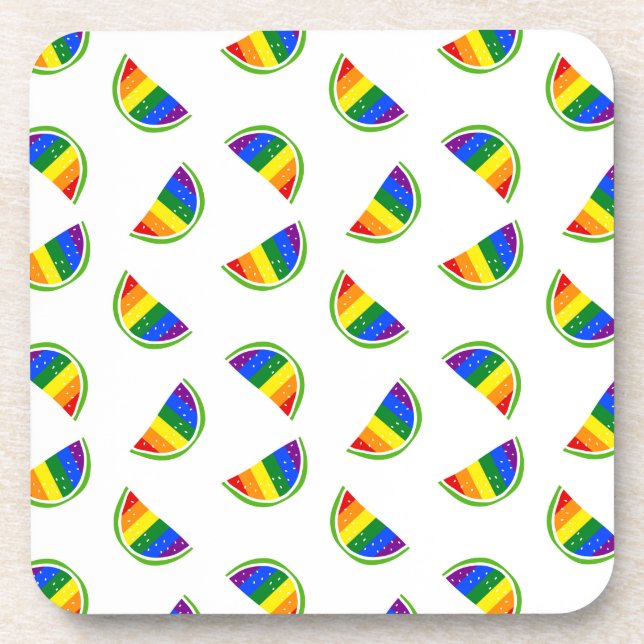 Rainbow Watermelon Pattern Beverage Coaster (Front)