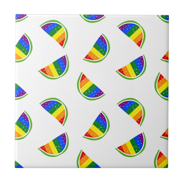 Rainbow Watermelon Pattern Ceramic Tile (Front)