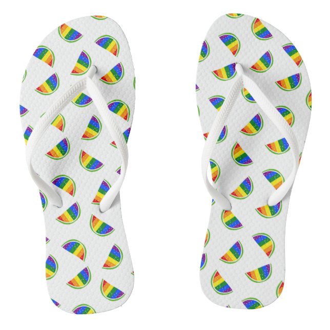 Rainbow Watermelon Pattern Flip Flops (Footbed)