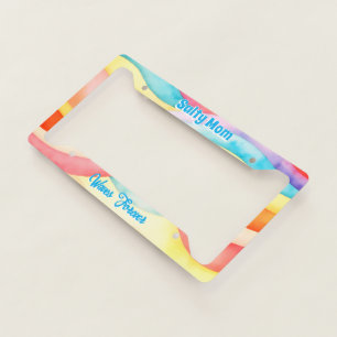 Rainbow Wave Abstract Watercolor Mom License Plate Frame