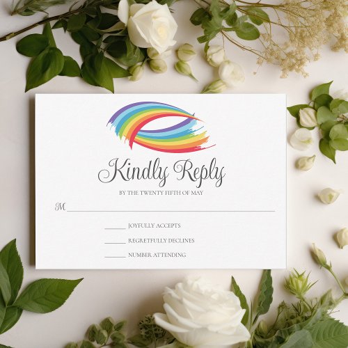 Rainbow Wave Beautiful LGBT Wedding Kindly Reply RSVP Card