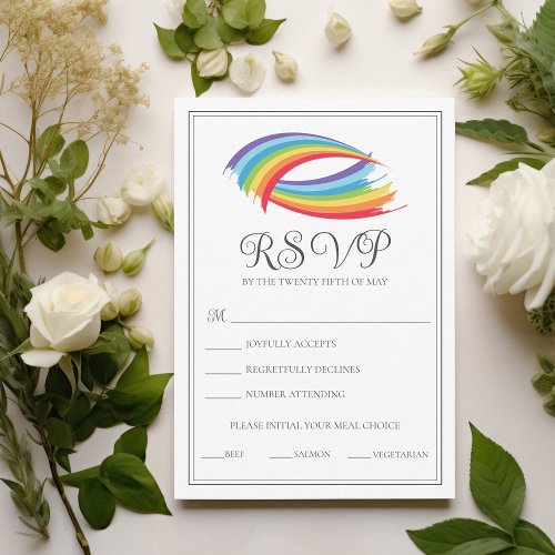 Rainbow Wave Beautiful LGBT Wedding Meal Choice RSVP Card