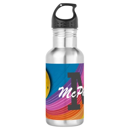 Rainbow Wave Pickleball Monogram and Name Stainless Steel Water Bottle