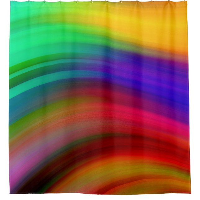 Rainbow Wave Stripes Shower Curtain (Front)