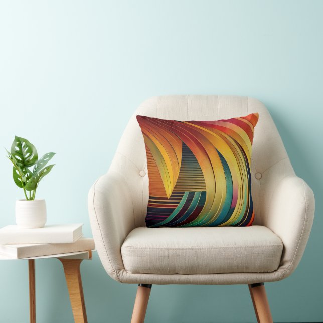 Rainbow Wave Throw Pillow (Chair)