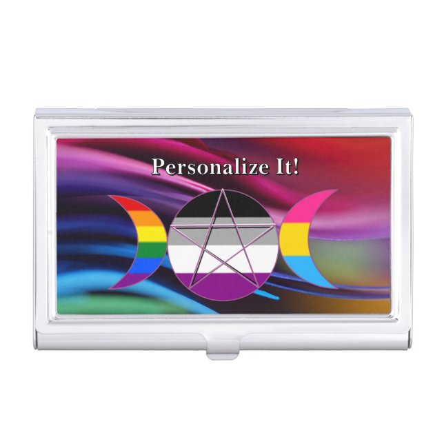  Rainbow Wave Triple Goddess Moon Pentacle Business Card Case (Front)