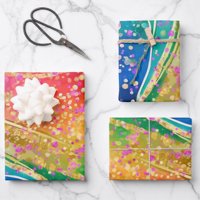 Rainbow Wave with Confetti Wrapping Paper Sheets (Creator Uploaded)