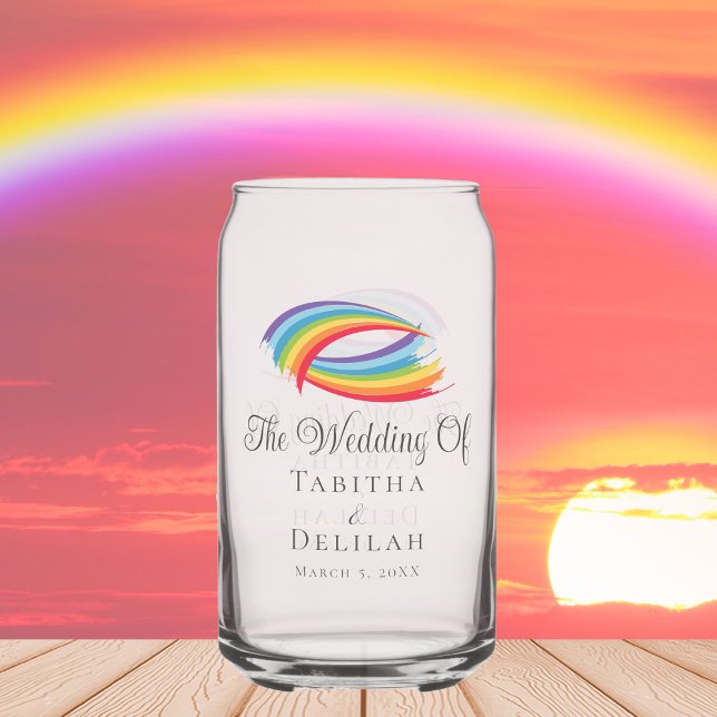 Rainbow Waves Beautiful Custom Wedding Can Glass (Creator Uploaded)