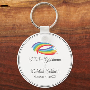 Rainbow Waves Beautiful Custom Wedding Keychain