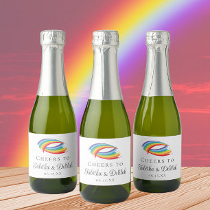 Rainbow Waves Beautiful Custom Wedding Mini Sparkling Wine Label