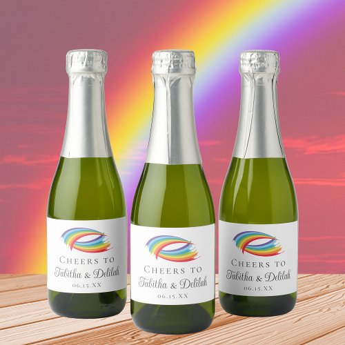 Rainbow Waves Beautiful Custom Wedding Mini Sparkling Wine Label