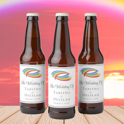 Rainbow Waves Beautiful LGBT Wedding Custom Beer Bottle Label