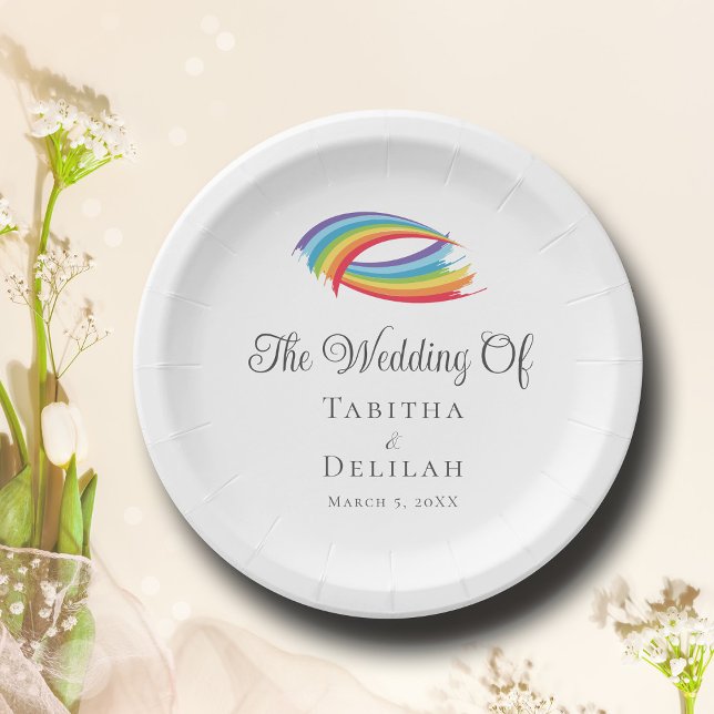 Rainbow Waves Beautiful LGBT Wedding Paper Plates (Creator Uploaded)