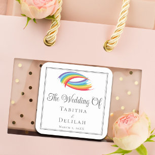 Rainbow Waves Beautiful LGBT Wedding Square Sticker