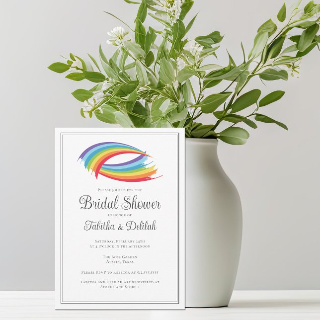 Rainbow Waves Beautiful Two Bride Bridal Shower Invitation (Creator Uploaded)