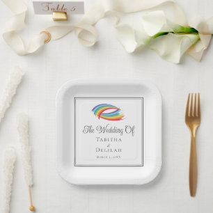 Rainbow Waves Chic LGBT Wedding Square Paper Plates