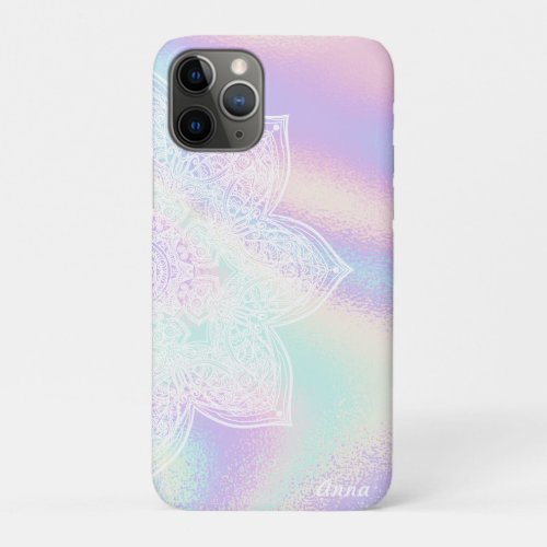  Rainbow Waves Holographic Iridescent Mandala iPhone 11 Pro Case