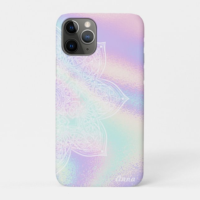 *~* Rainbow Waves Holographic Iridescent Mandala Case-Mate iPhone Case (Back)