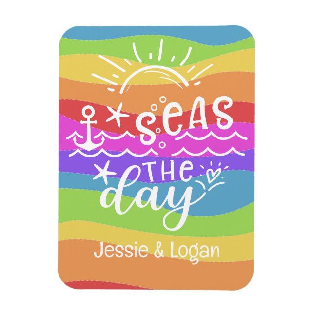 Rainbow Waves Personalized Seas the Day Cruise Magnet (Vertical)