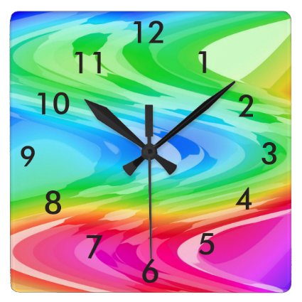Rainbow Waves Square Wall Clock