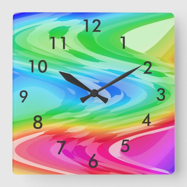Rainbow Waves Square Wall Clock (Front)