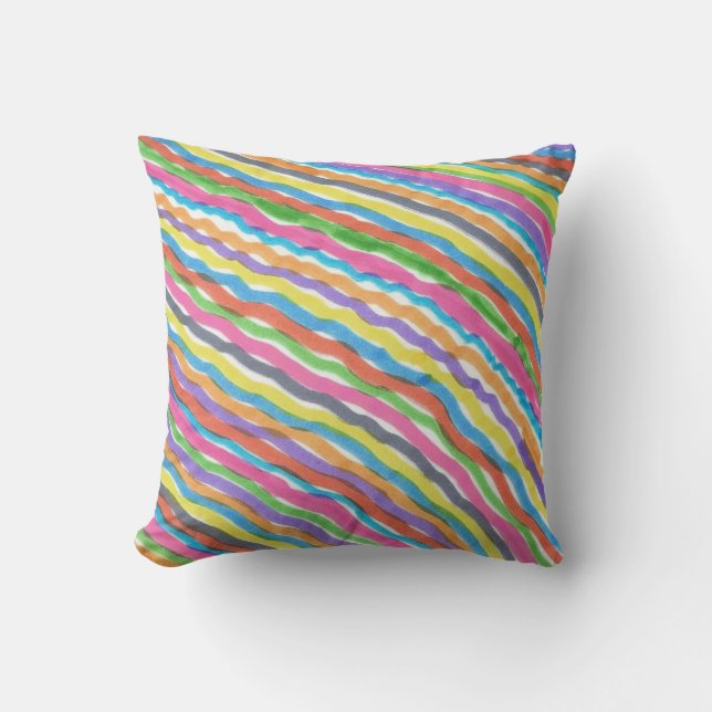 Rainbow Waves Throw Pillow (Front)