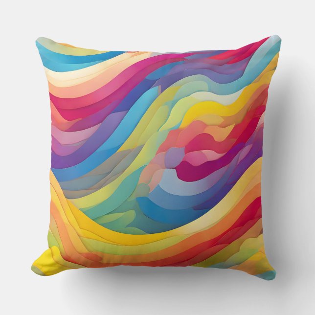 Rainbow Waves Throw Pillow (Front)