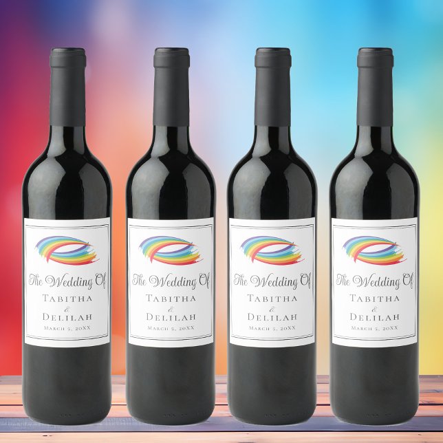 Rainbow Waves Wedding Beautiful Personalized Wine Label (Creator Uploaded)