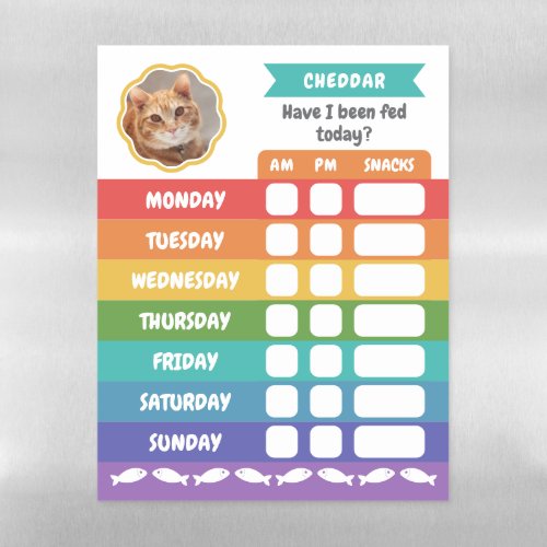 Rainbow Wavy Frame Cat Photo Feeding Reminder Magnetic Dry Erase Sheet