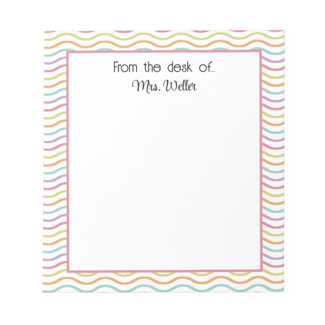 Rainbow Wavy Lined Personalized From the desk of.. Notepad (Front)