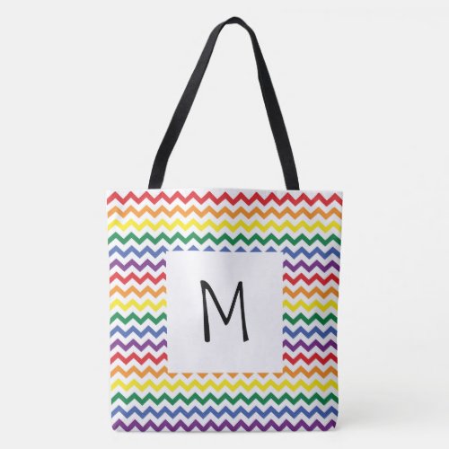Rainbow Wavy Lines Monogram Tote Bag