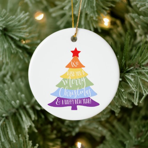 Rainbow we wish you a merry christmas LGBT Ceramic Ornament