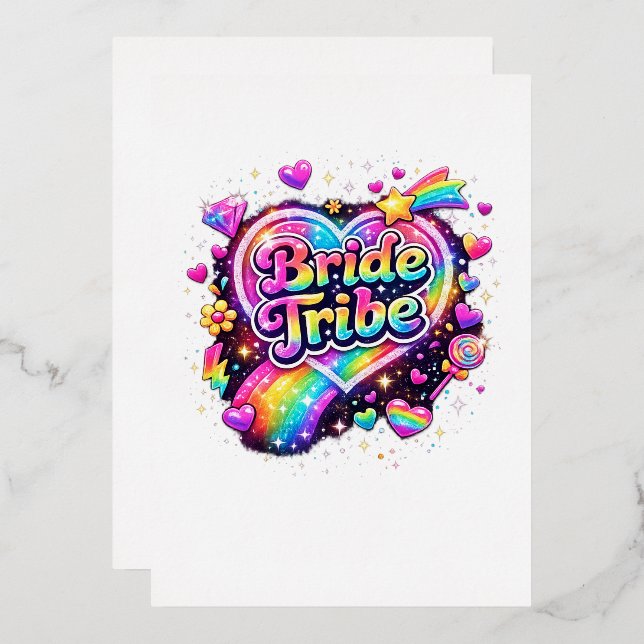 Rainbow Wedding Brides Maids Bachelorette Party Foil Invitation (Front/Back)