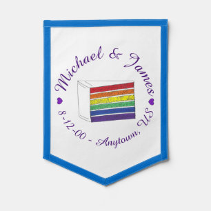 Rainbow Wedding Cake Gay Pride Purple Heart LGBTQ Pennant