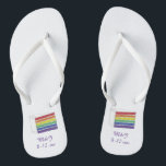 Rainbow Wedding Cake Slice Gay Pride Month LGBTQ Flip Flops<br><div class="desc">Flip flops feature an original marker illustration of a slice of rainbow wedding cake. Simply personalize with your names for a fun wedding favor!

This design is also available on other products. Don't see what you're looking for? Contact Rebecca to have somthing designed just for you.</div>