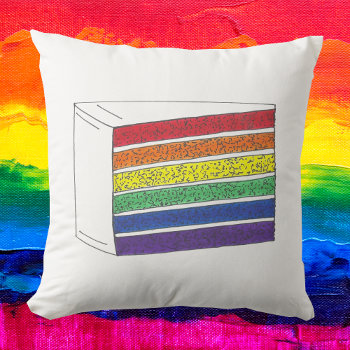 Rainbow Wedding Cake Slice Gay Pride Month Lgbtq Throw Pillow by rebeccaheartsny at Zazzle