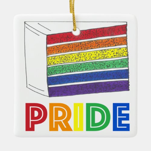 Rainbow Wedding Cake Slice LGBT Gay Pride Ceramic Ornament