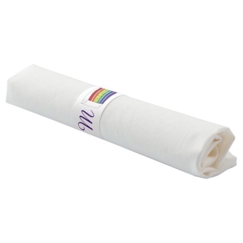 Rainbow Wedding Cake Slice Purple Heart Initials Napkin Bands