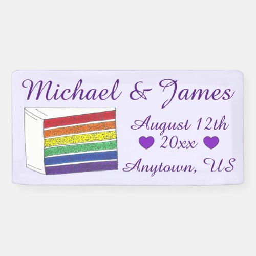 Rainbow Wedding Cake Slice Purple Heart LGBT Gay Banner