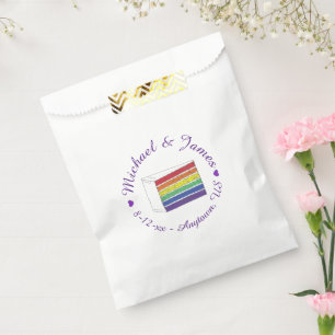 Rainbow Wedding Cake Slice Purple Heart LGBT Gay Favor Bag