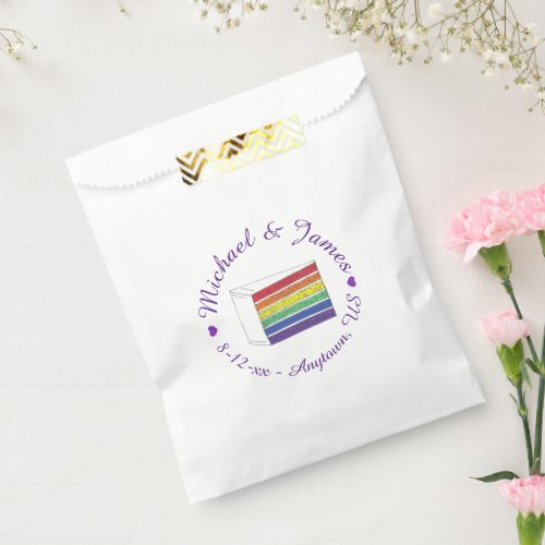 Rainbow Wedding Cake Slice Purple Heart LGBT Gay Favor Bag