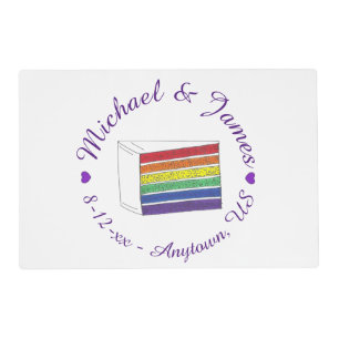 Rainbow Wedding Cake Slice Purple Heart LGBT Gay Placemat