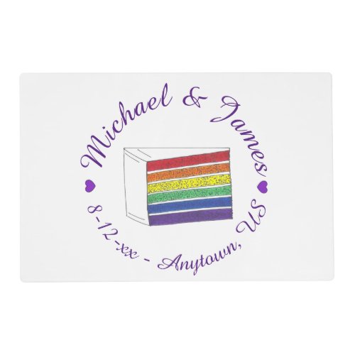 Rainbow Wedding Cake Slice Purple Heart LGBT Gay Placemat